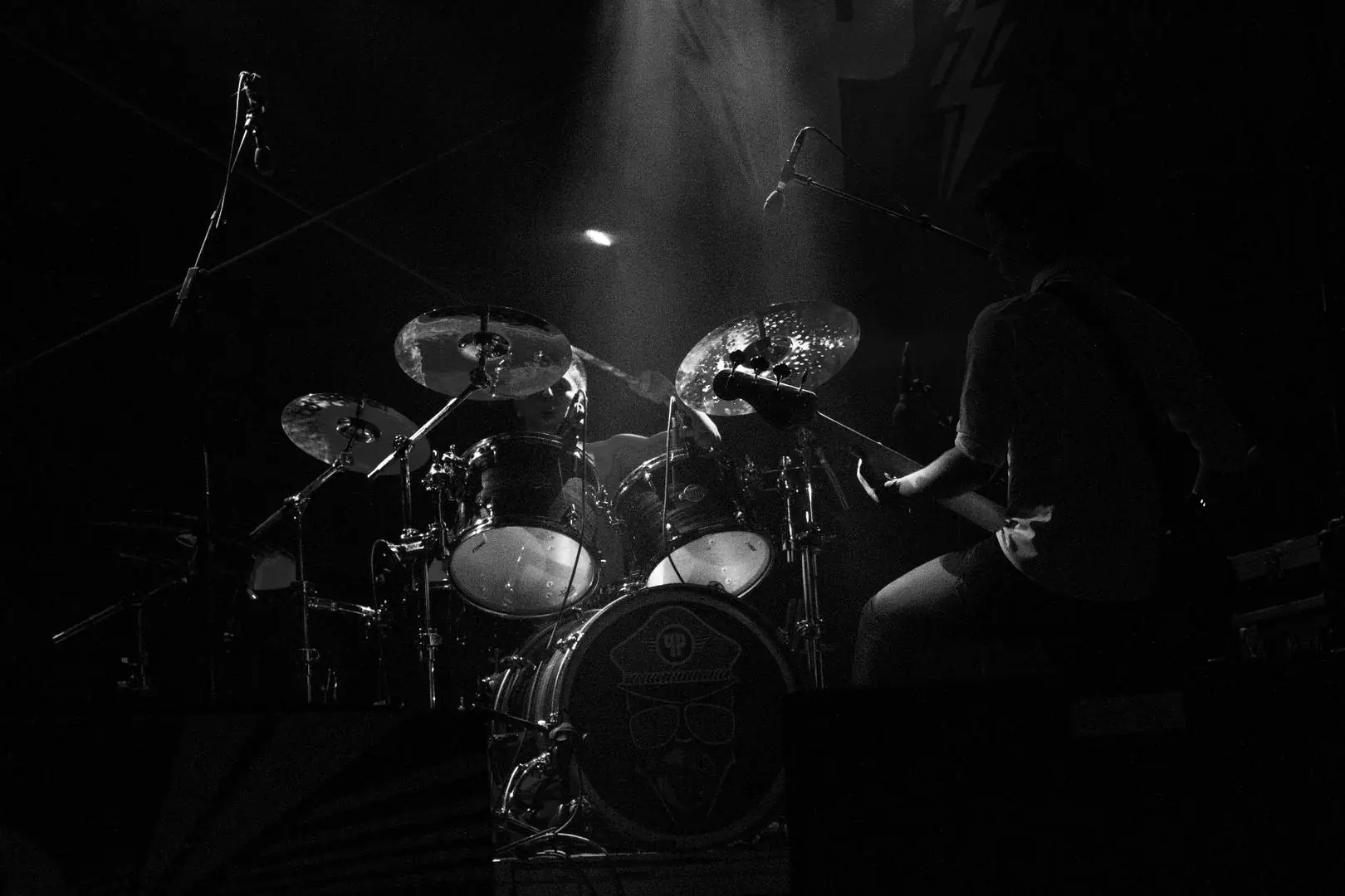 Drum kit in dramatic lighting